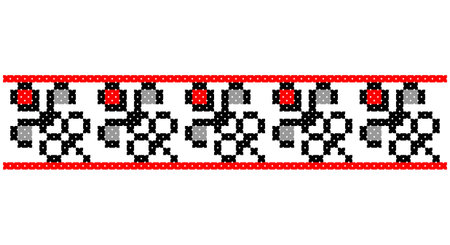 Embroidered good like old handmade cross-stitch ethnic Ukraine pattern. Ukrainian towel ornament, rushnyk called, vector.のイラスト素材
