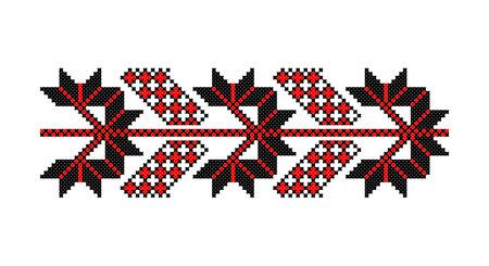 Embroidered good like old handmade cross-stitch ethnic Ukraine pattern. Ukrainian towel ornament, rushnyk called, vector.のイラスト素材