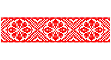 Embroidered good like old handmade cross-stitch ethnic Ukraine pattern. Ukrainian towel ornament, rushnyk called, vector.のイラスト素材