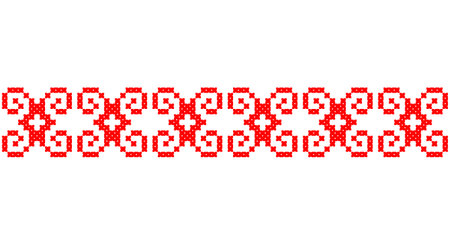 Embroidered good like old handmade cross-stitch ethnic Ukraine pattern. Ukrainian towel ornament, rushnyk called, vector.のイラスト素材