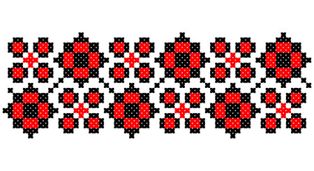 Embroidered good like old handmade cross-stitch ethnic Ukraine pattern. Ukrainian towel ornament, rushnyk called, vector.のイラスト素材