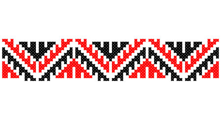 Embroidered good like old handmade cross-stitch ethnic Ukraine pattern. Ukrainian towel ornament, rushnyk called, vector.のイラスト素材
