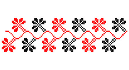 Embroidered good like old handmade cross-stitch ethnic Ukraine pattern. Ukrainian towel ornament, rushnyk called, vector.のイラスト素材