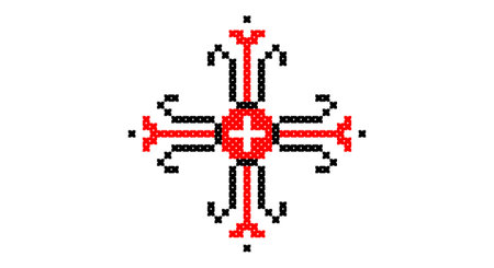 Embroidered good like old handmade cross-stitch ethnic Ukraine pattern. Ukrainian towel ornament, rushnyk called, vector.のイラスト素材