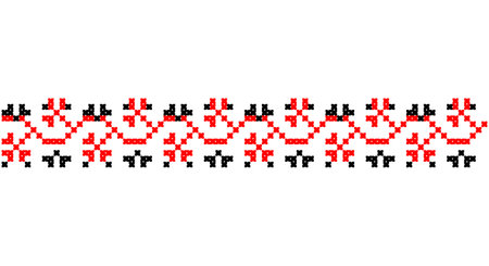 Embroidered good like old handmade cross-stitch ethnic Ukraine pattern. Ukrainian towel ornament, rushnyk called, vector.のイラスト素材