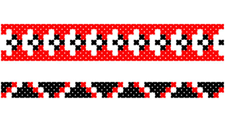 Embroidered good like old handmade cross-stitch ethnic Ukraine pattern. Ukrainian towel ornament, rushnyk called, vector.のイラスト素材