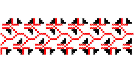 Embroidered good like old handmade cross-stitch ethnic Ukraine pattern. Ukrainian towel ornament, rushnyk called, vector.のイラスト素材