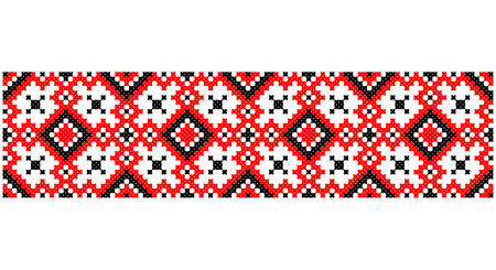 Embroidered good like old handmade cross-stitch ethnic Ukraine pattern. Ukrainian towel ornament, rushnyk called, vector.のイラスト素材