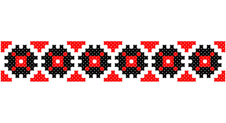 Embroidered good like old handmade cross-stitch ethnic Ukraine pattern. Ukrainian towel ornament, rushnyk called, vector.のイラスト素材