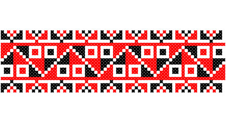 Embroidered good like old handmade cross-stitch ethnic Ukraine pattern. Ukrainian towel ornament, rushnyk called, vector.のイラスト素材
