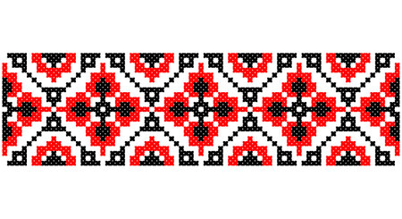 Embroidered good like old handmade cross-stitch ethnic Ukraine pattern. Ukrainian towel ornament, rushnyk called, vector.のイラスト素材