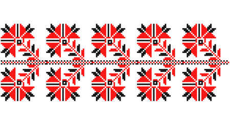 Embroidered good like old handmade cross-stitch ethnic Ukraine pattern. Ukrainian towel ornament, rushnyk called, vector.のイラスト素材