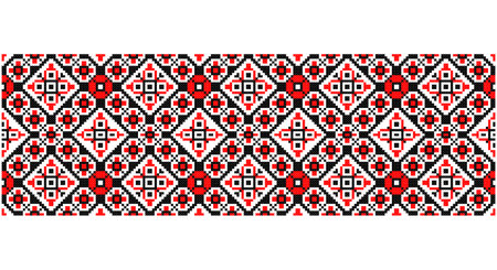 Embroidered good like old handmade cross-stitch ethnic Ukraine pattern. Ukrainian towel ornament, rushnyk called, vector.のイラスト素材