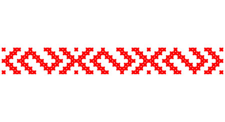 Embroidered good like old handmade cross-stitch ethnic Ukraine pattern. Ukrainian towel ornament, rushnyk called, vector.のイラスト素材