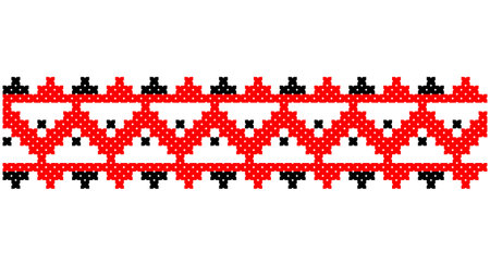 Embroidered good like old handmade cross-stitch ethnic Ukraine pattern. Ukrainian towel ornament, rushnyk called, vector.のイラスト素材