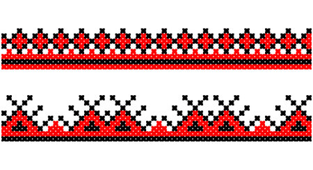 Embroidered good like old handmade cross-stitch ethnic Ukraine pattern. Ukrainian towel ornament, rushnyk called, vector.のイラスト素材