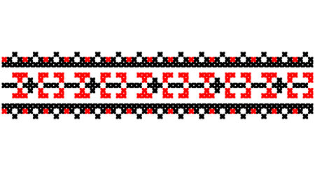 Embroidered good like old handmade cross-stitch ethnic Ukraine pattern. Ukrainian towel ornament, rushnyk called, vector.のイラスト素材