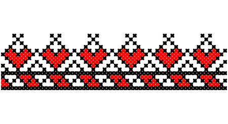 Embroidered good like old handmade cross-stitch ethnic Ukraine pattern. Ukrainian towel ornament, rushnyk called, vector.のイラスト素材