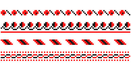 Embroidered good like old handmade cross-stitch ethnic Ukraine pattern. Ukrainian towel ornament, rushnyk called, vector.のイラスト素材