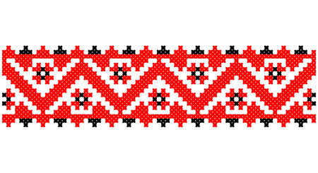Embroidered good like old handmade cross-stitch ethnic Ukraine pattern. Ukrainian towel ornament, rushnyk called, vector.のイラスト素材