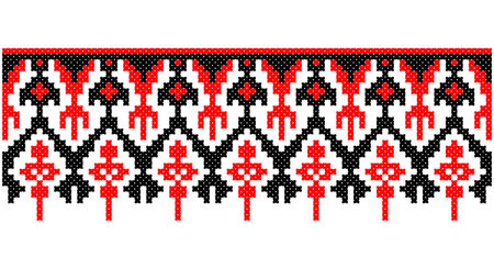 Embroidered good like old handmade cross-stitch ethnic Ukraine pattern. Ukrainian towel ornament, rushnyk called, vector.のイラスト素材
