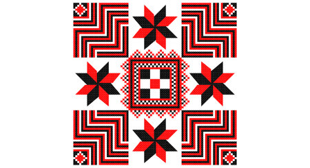 Embroidered good like old handmade cross-stitch ethnic Ukraine pattern. Ukrainian towel ornament, rushnyk called, vector.のイラスト素材