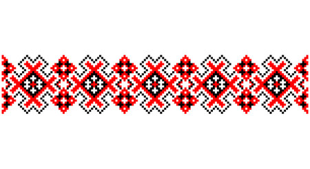 Embroidered good like old handmade cross-stitch ethnic Ukraine pattern. Ukrainian towel ornament, rushnyk called, vector.のイラスト素材