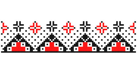 Embroidered good like old handmade cross-stitch ethnic Ukraine pattern. Ukrainian towel ornament, rushnyk called, vector.のイラスト素材