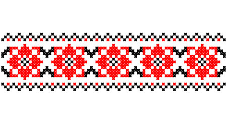 Embroidered good like old handmade cross-stitch ethnic Ukraine pattern. Ukrainian towel ornament, rushnyk called, vector.のイラスト素材