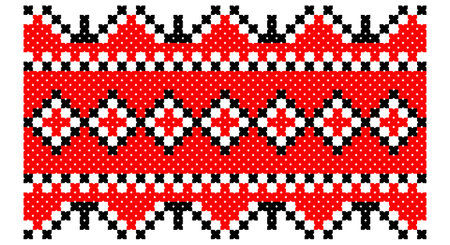 Embroidered good like old handmade cross-stitch ethnic Ukraine pattern. Ukrainian towel ornament, rushnyk called, vector.のイラスト素材