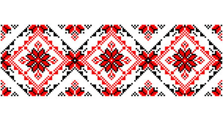 Embroidered good like old handmade cross-stitch ethnic Ukraine pattern. Ukrainian towel ornament, rushnyk called, vector.のイラスト素材