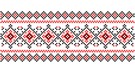 Embroidered good like old handmade cross-stitch ethnic Ukraine pattern. Ukrainian towel ornament, rushnyk called, vector.のイラスト素材