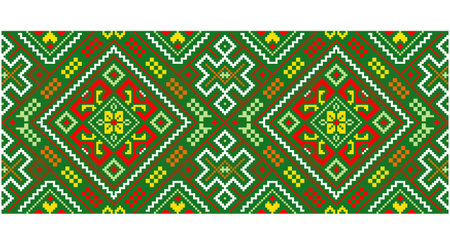 Embroidered good like old handmade cross-stitch ethnic Ukraine pattern. Ukrainian towel ornament, rushnyk called, vector.のイラスト素材
