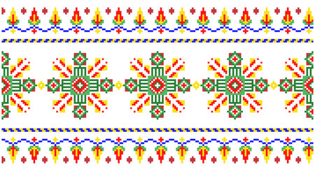Embroidered good like old handmade cross-stitch ethnic Ukraine pattern. Ukrainian towel ornament, rushnyk called, vector.のイラスト素材