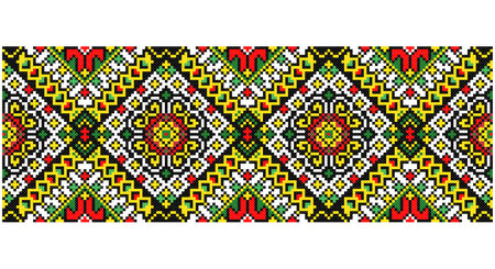 Embroidered good like old handmade cross-stitch ethnic Ukraine pattern. Ukrainian towel ornament, rushnyk called, vector.のイラスト素材