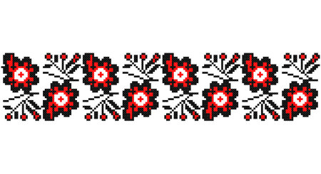 Embroidered good like old handmade cross-stitch ethnic Ukraine pattern. Ukrainian towel ornament, rushnyk called, vector.のイラスト素材