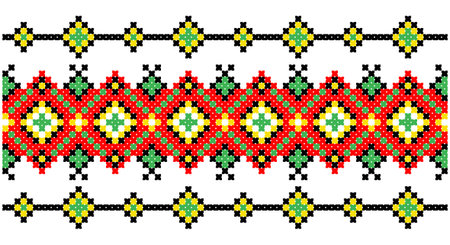 Embroidered good like old handmade cross-stitch ethnic Ukraine pattern. Ukrainian towel ornament, rushnyk called, vector.のイラスト素材