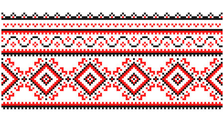 Embroidered good like old handmade cross-stitch ethnic Ukraine pattern. Ukrainian towel ornament, rushnyk called, vector.のイラスト素材