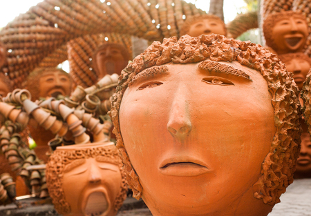 Bored earthenware on rightの写真素材