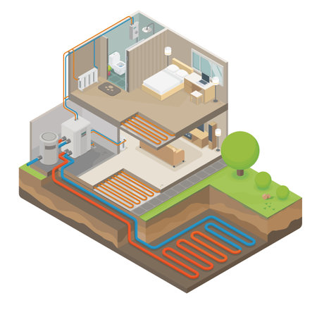 ground source heat pumps work isometric layoutのイラスト素材