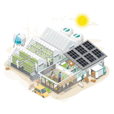 complete smart plant factory system farming isometric infographic organic shopのイラスト素材