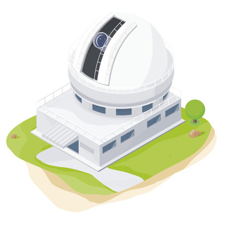 astronomical observatory telescope isometric dome space leaning cartoon top viewのイラスト素材