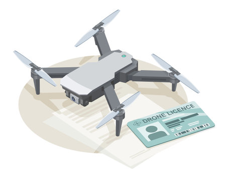Aerial Drone Fly Pilot License with Dual Camera Photo and Video RC Modern grey color WIFI Flight Parking illustration isometric isolated vectorのイラスト素材