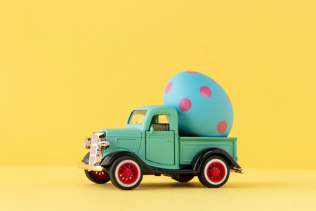 Easter egg on toy car beautifull 3d background