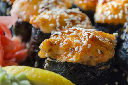 Japanese Cuisine Sushi with raw salmon and tune.の写真素材