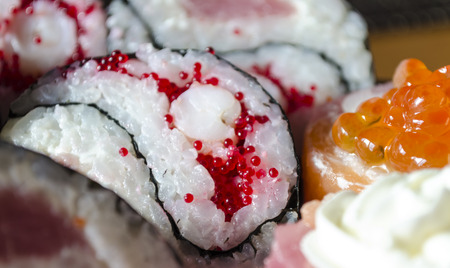 Japanese Cuisine Sushi with raw salmon and tune.の写真素材