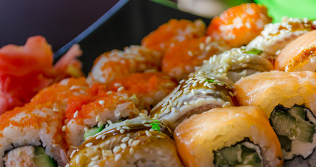 Japanese Cuisine Sushi with raw salmon and tune.の写真素材
