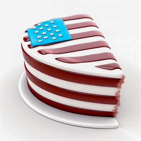 3d rendering of cake with american flag on top (white background)の素材