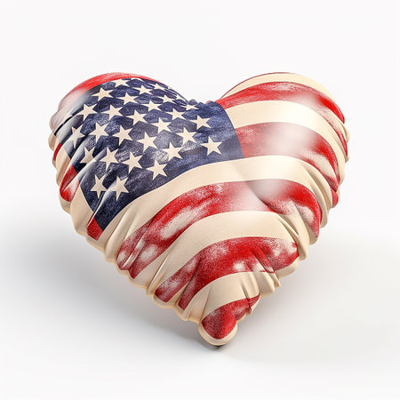 American flag in heart shape on white background. 3D illustration.の素材