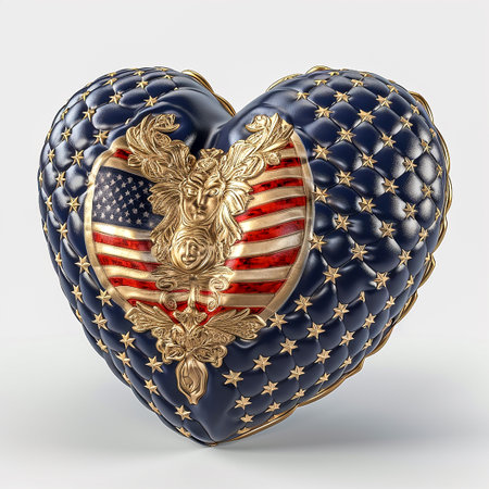 Luxury heart shaped pillow with American flag. 3D renderingの素材